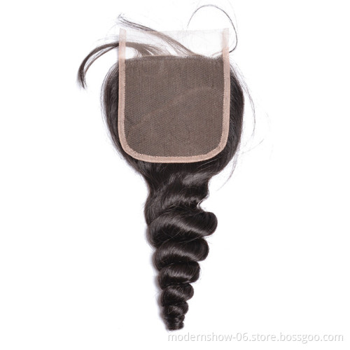 Wholesale price loose wave swiss lace closure 4x4 5x5 6x6 7x7 free part, 2 part , 3 part pre-plucked glu-less closure